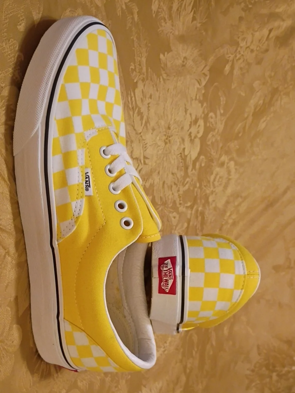 VANS  Yellow and White Checkerboard Low Top Sneakers Men's 9.5 Women's 11.0